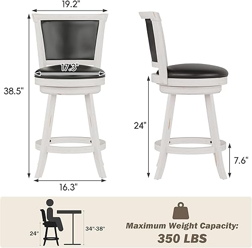 Miniatura 2 de Betterhood Taburetes de bar giratorios de 24 pulgadas de altura de mostrador, taburetes de bar con respaldo alto con asiento tapizado de piel