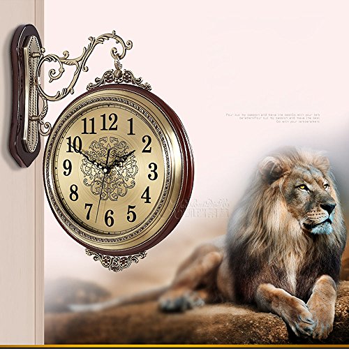 WENHSIN 16" European Luxury Classical 360&deg; Wall Clock Antique Design Ultra Mute Quartz Soild Wood Alloy Double Sides Clock for Living Room Clock Art Deco (Red Wooden frame) steampunk buy now online