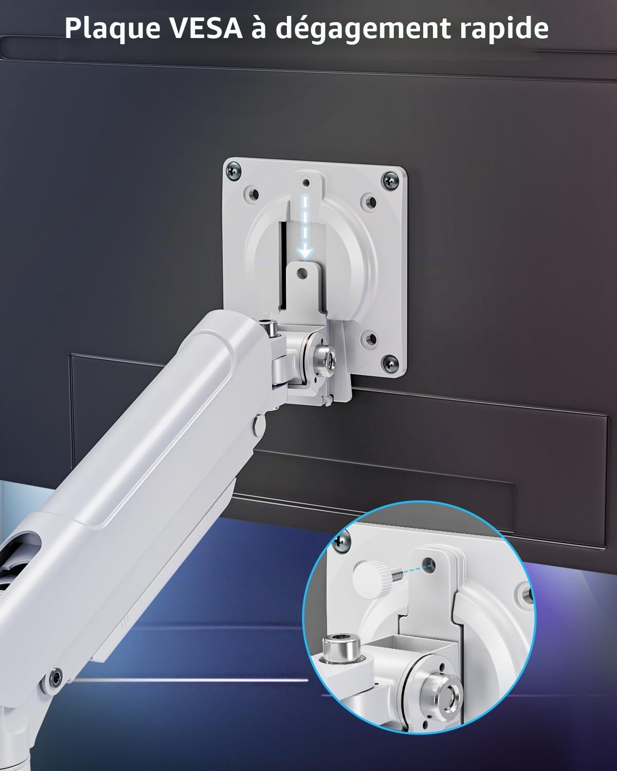 ELIVED Support pour moniteur 2 écrans pour écrans de 13-32", Support écran 2 moniteurs supporte 2-9 kg moniteur avec VESA 75/100mm, Bras de moniteur à gaz inclinable, pivotant, rotatif, blanc, EV6012W