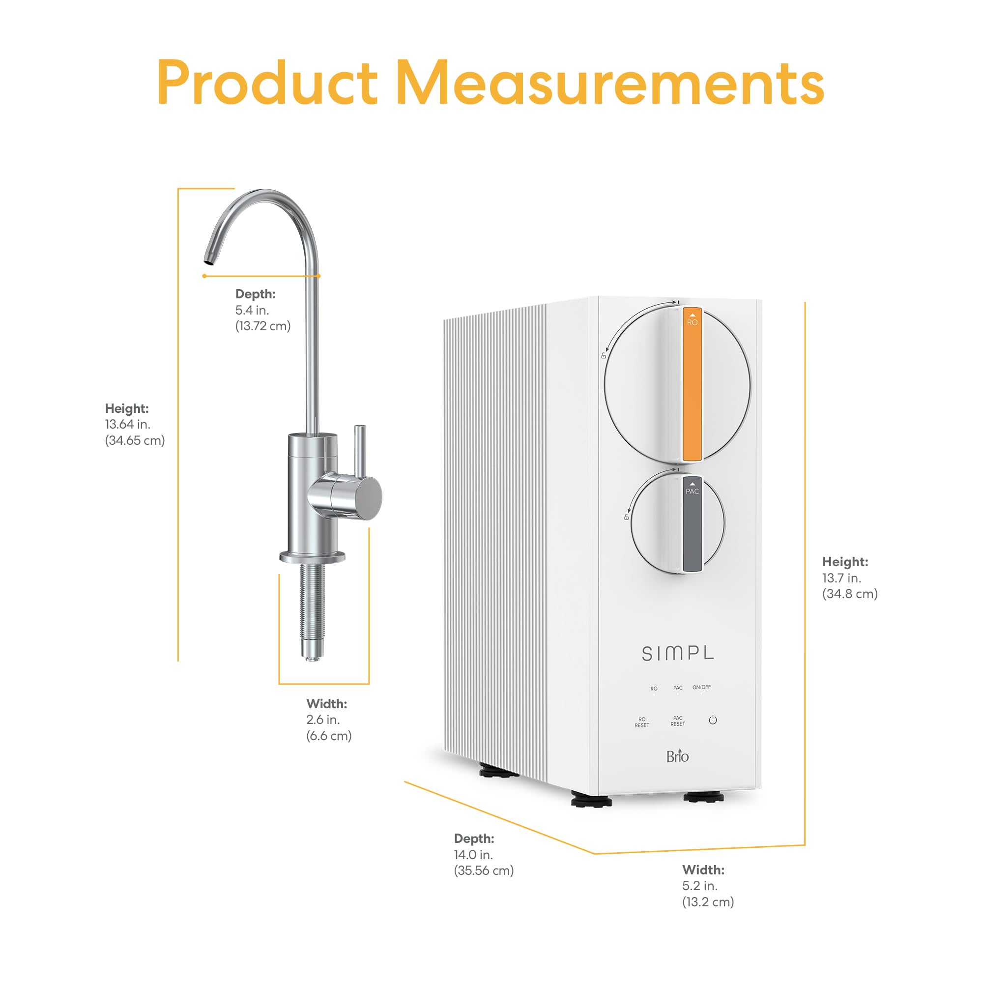 Brio SIMPL Sistema de ósmosis inversa sin tanque de 4 etapas para debajo del fregadero, 600 GPD, caudal de 1.5 LPM, pura-drenaje 1.5:1, filtros, grifo y kit de instalación incluidos