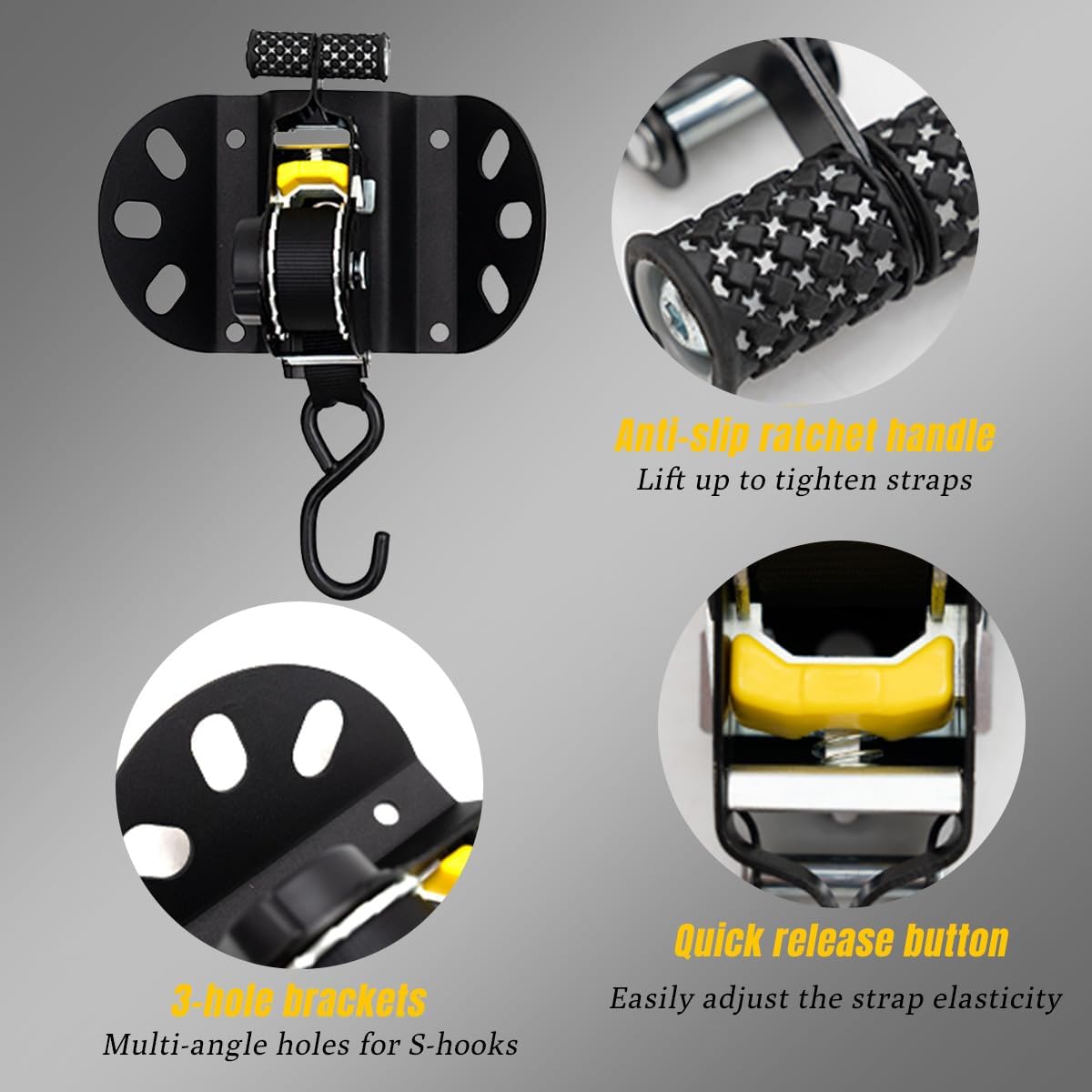 Heavy-Duty Adjustable Retractable Ratchet Straps Compatible with 2004-2024 F150, 2PCS Self Retracting Straps, No Drill Installation