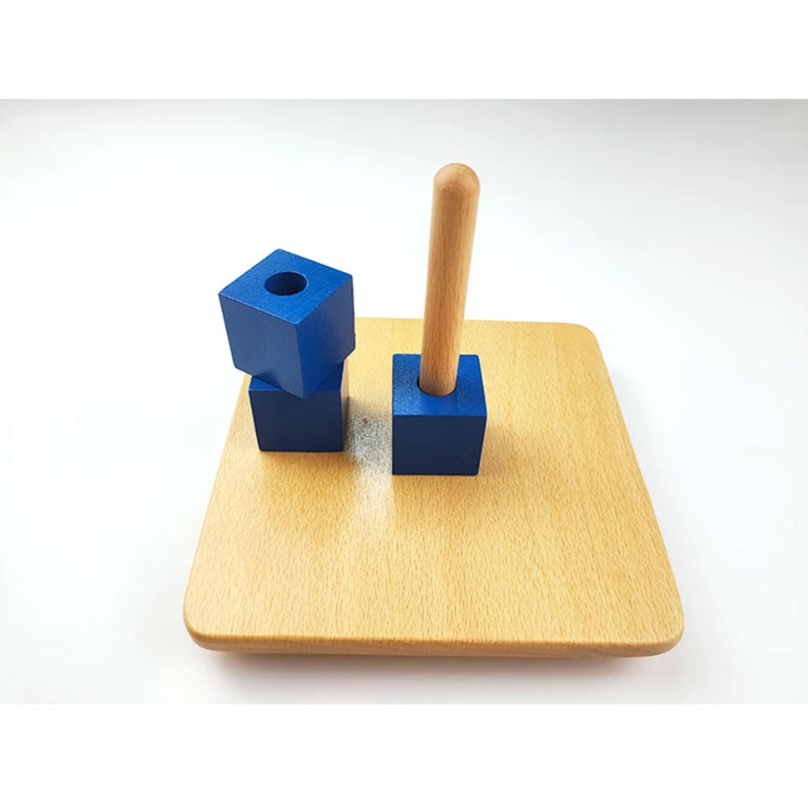 Montessori Holz Einzelne Stift Stapelspielzeug Set | Horizontales & vertikales Steckbrett mit Kreis- & Würfelblöcken, Feinmotorisches sensorisches Spielzeug