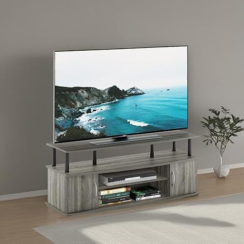 Miniatura 77 de Furinno - Soporte para centro de entretenimiento grande para televisor de hasta 55 pulgadas, madera negra Blackwood,Ámbar Pino/Negro,Columbia