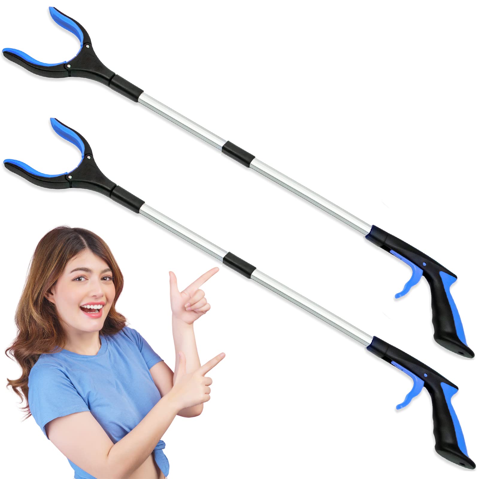 Photo 1 of 2-Pack 33 Inch Extra Long Grabber Reacher with Rotating Jaw Magnetic, Anti-Slip - Mobility Aid Reaching Assist Tool - Foldable Gripper and Reaching Tool (Blue)