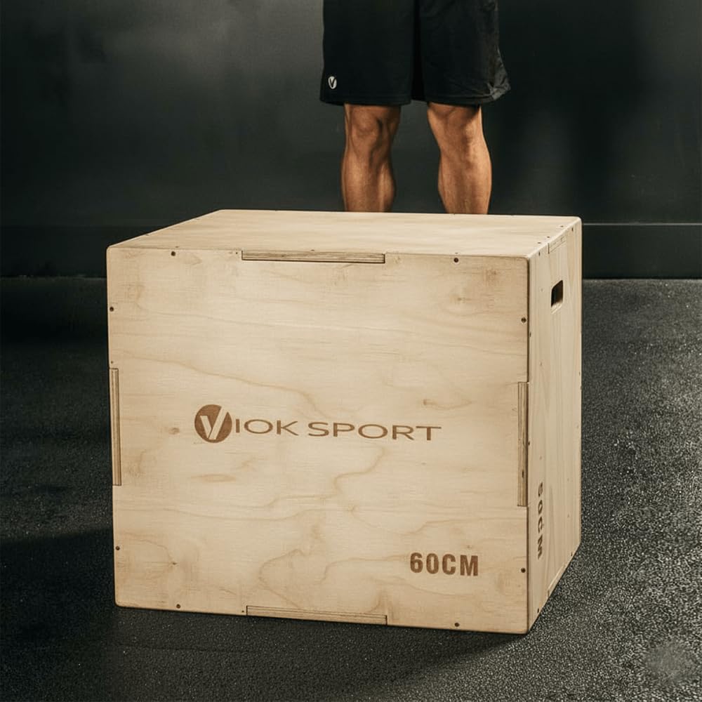 Cajón de Salto Pliométrico de Madera 50x60x75 cm Viok Sport - Equipo de Entrenamiento para Agilidad y Potencia, Ideal para Ejercicios de Fitness en Casa o en el Gimnasio