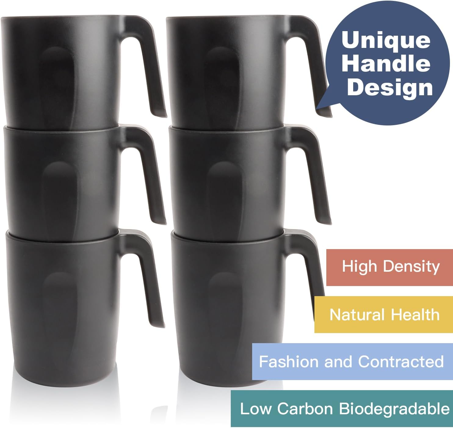 Homienly Unbreakable Coffee Mug Set - 6 Wheat Straw Reusable Cups | Dishwasher Safe Drinking Glasses | Alternative to Plastic Mugs & Glass Cups 16 oz for Camping, Kitchen (Black) - Image 3