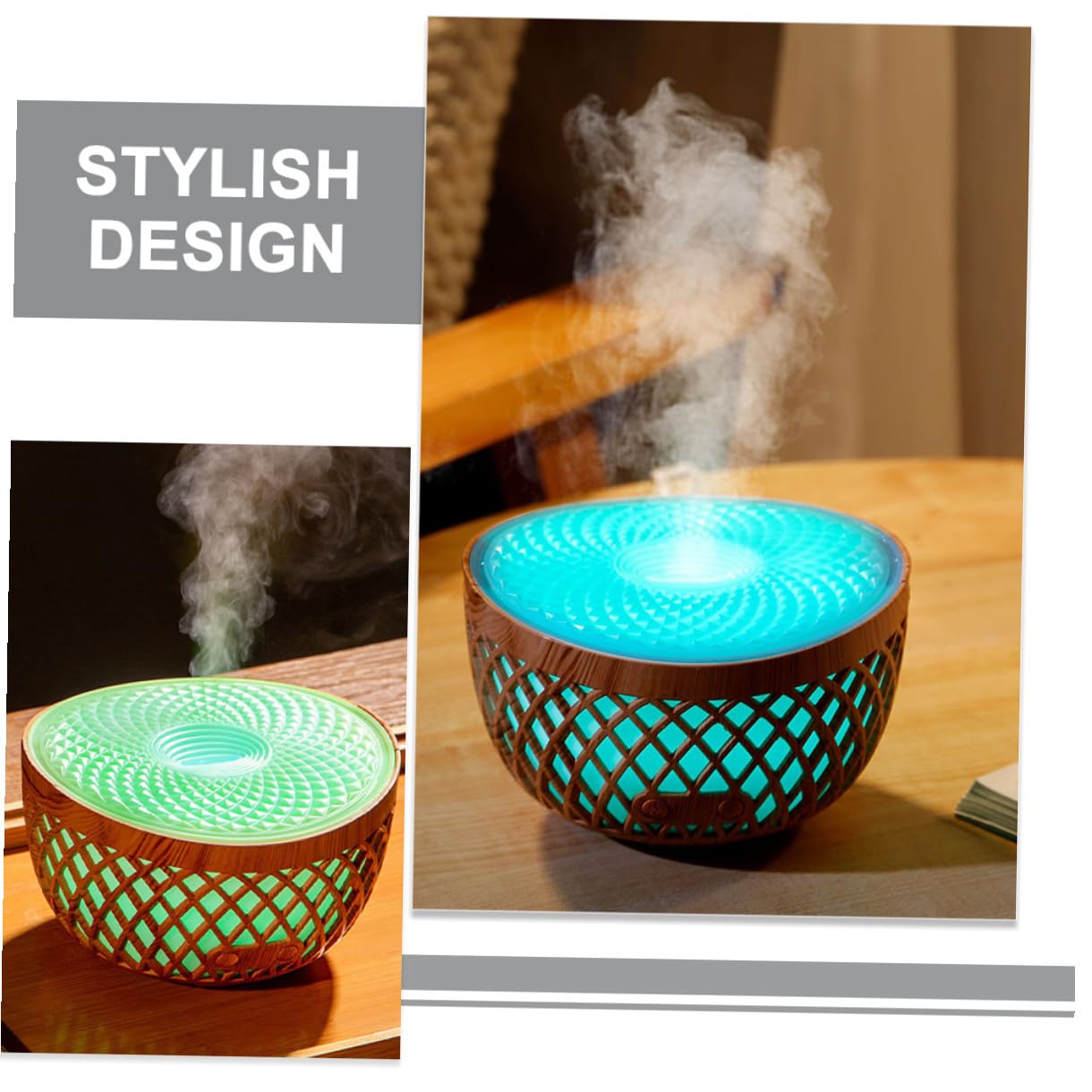 Hohopeti Difusor Inalámbrico de Aceites Esenciales Mini Luz Nocturna Humidificador de Escritorio de Madera Diseño Calado Difusor Decorativo para Oficina y Hogar