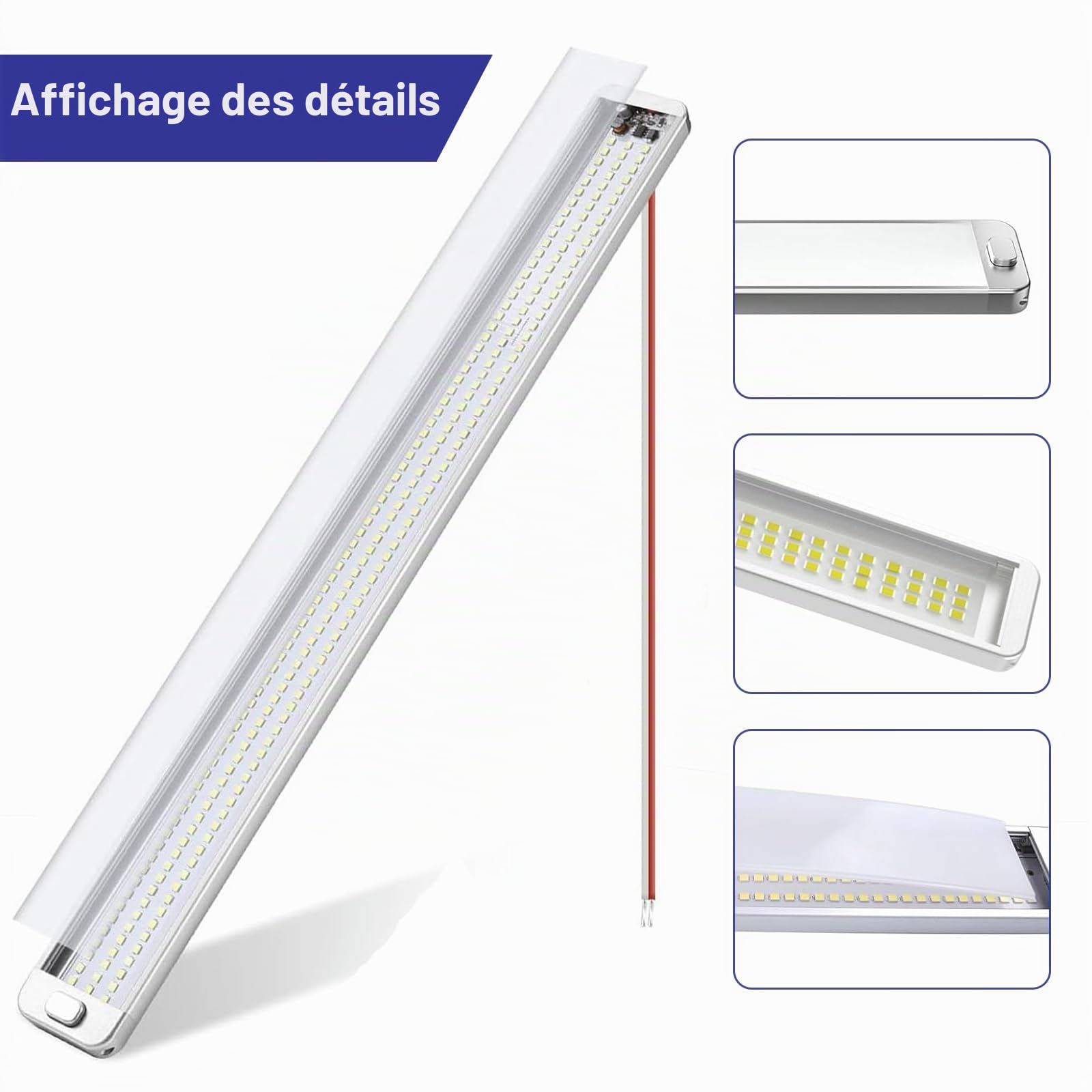 Barre LED 12V, 4PCS 10W Eclairage 228 LEDs 12V 42cm, 1000LM Barre de Lumière Intérieure à LED avec Interrupteur on/Off pour Voiture Camping Car Caravane Camion Bateau Van, 6000K