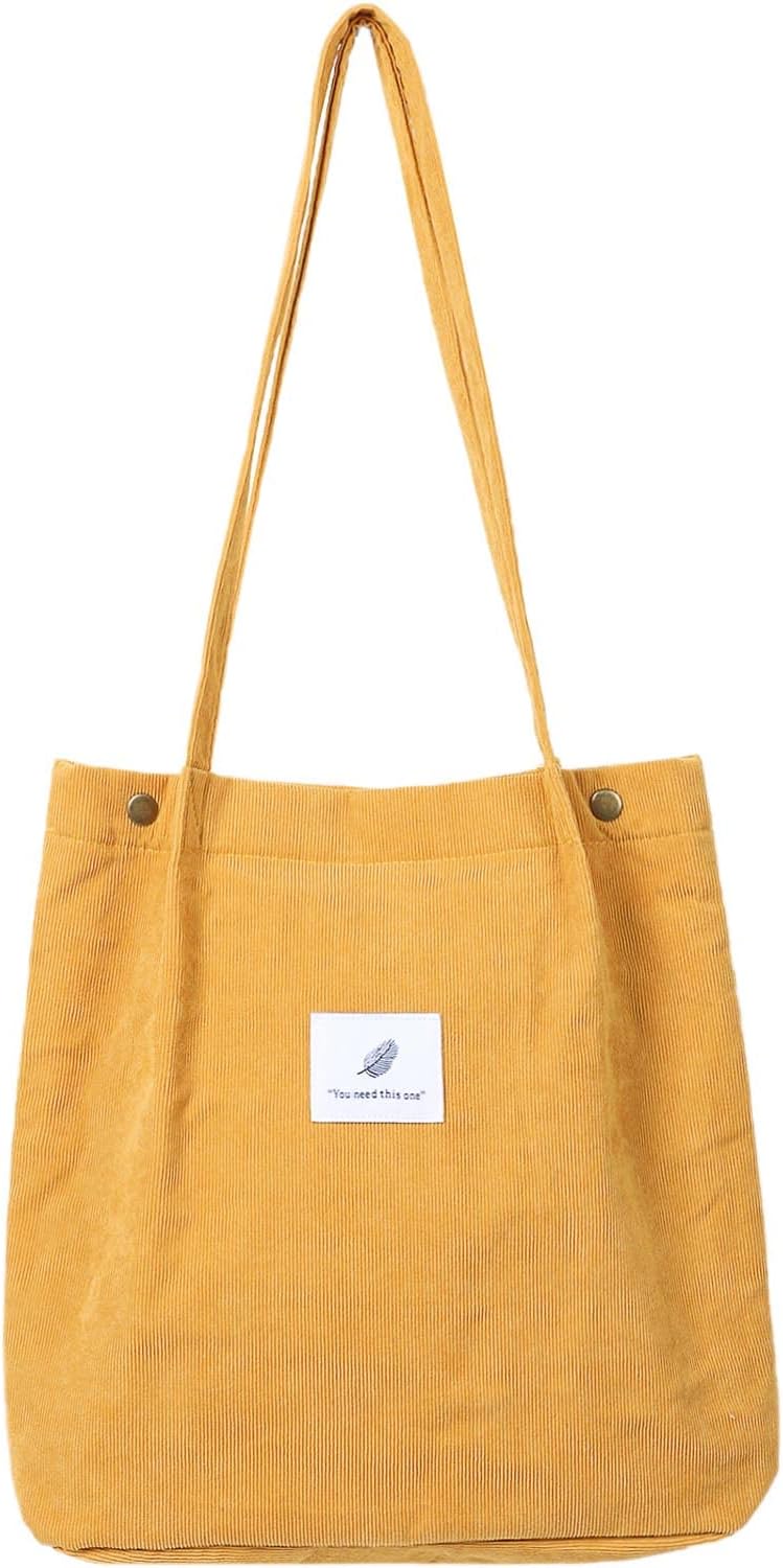 WantGor Corduroy Totes Bag Women's Shoulder Handbags Big Capacity Shopping Bag (Yellow)