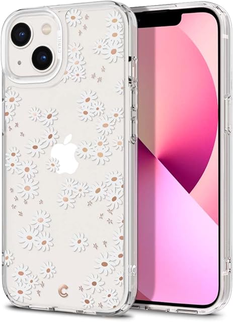 CYRILL by Spigen Cecile Designed for iPhone 13, Floral Pattern Clear Hard PC Back with Shockproof TPU Bumper Protective Case for iPhone 13 6.1" Cover (2021) - White Daisy