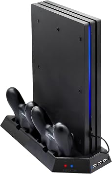 FASTSNAIL Vertical Stand for PS4 Pro with Cooling Fan, Controller Charging Station for PlayStation 4 Pro, Charger for DualShock 2 Controller with LED Indicator for PS4 Pro Accessories