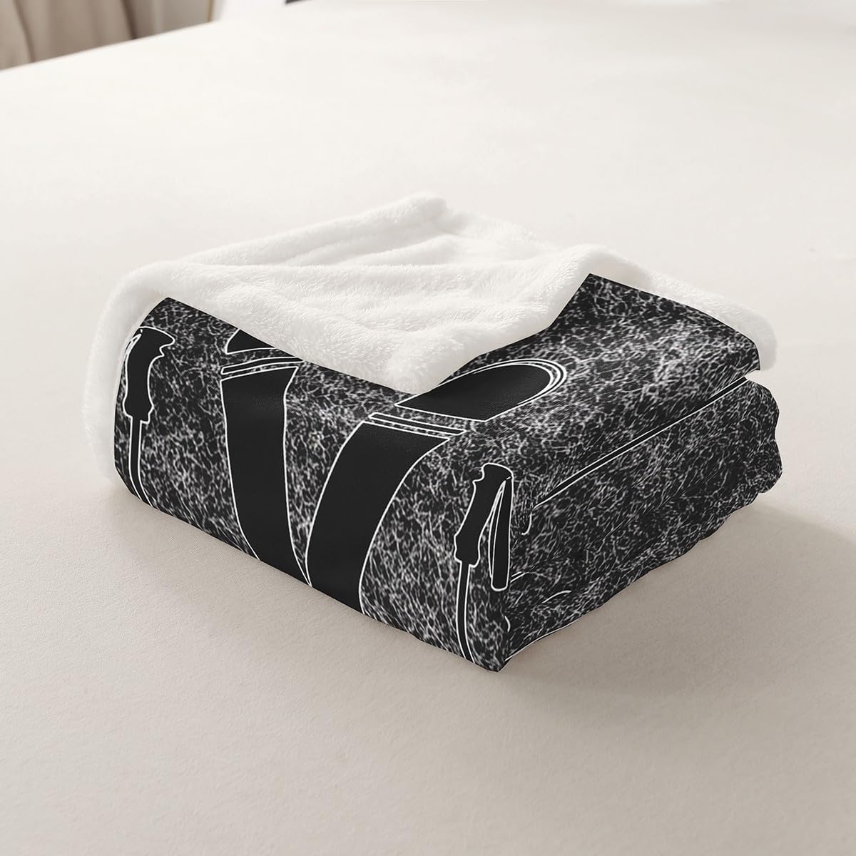 Erosebridal Ski Blanket Snowboard Ski Theme Throw Blanket for Bed Couch Chair,Dark Grey Black Winter Sports Fleece Blanket for Boys Girls Living Room Skiing Fuzzy Blanket 60"x80"