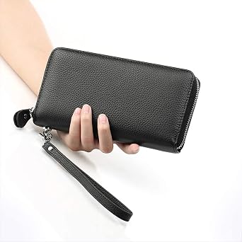 Moflycom Womens Wallet RFID Blocking Genuine Leather Zip Clutch Wristlet