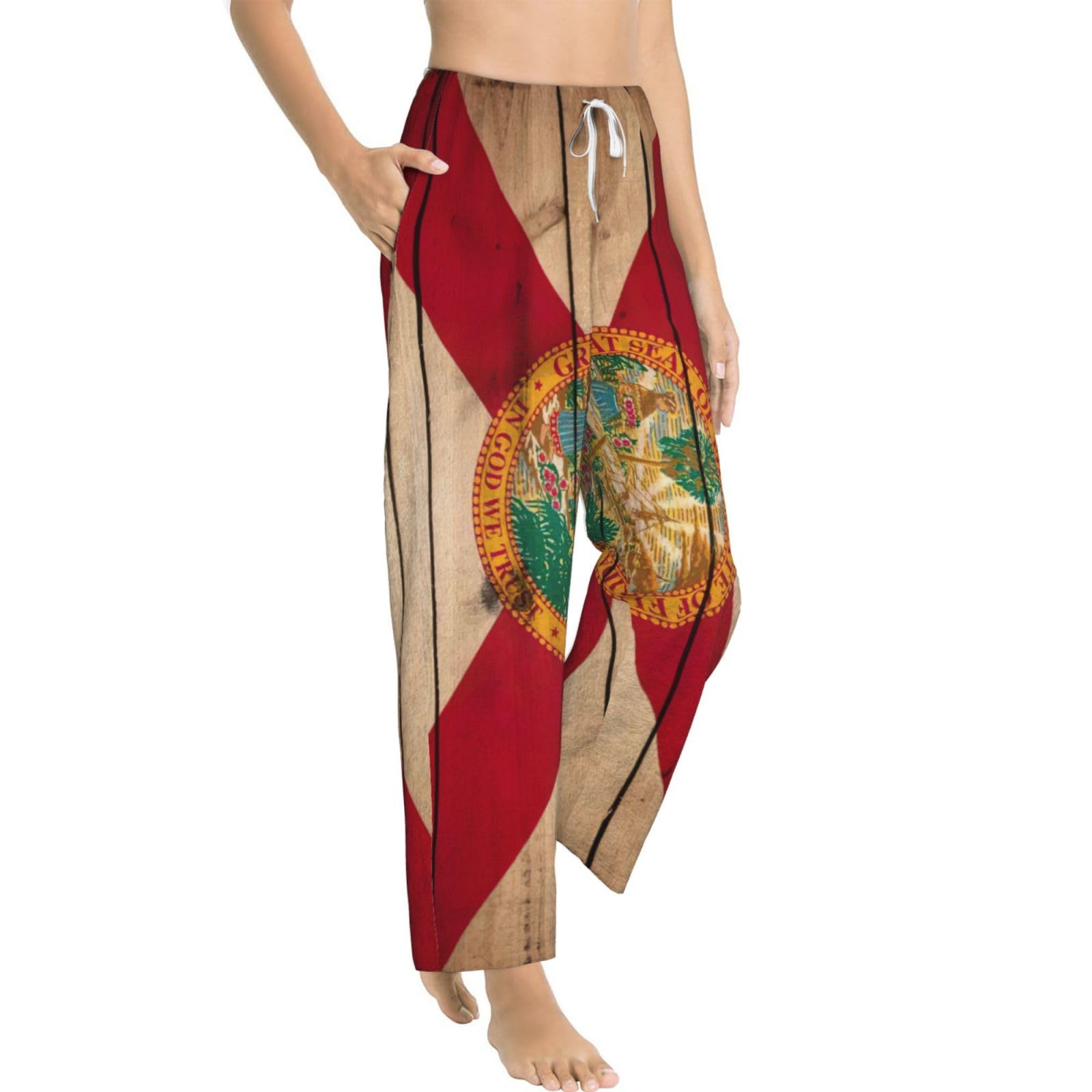 Florida-Flagge, Holzmaserung, Flanell-Weihnachtspyjamahose, warm, bequem, Lounge-Schlafhose für Urlaub, Weihnachten