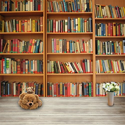 Aofoto 6x6ft Bookshelf Photography Studio Backdrops Books Indoor Scene Bookcase Photo Shoot Background Wood Floor Toy Bear Video Props Kid Baby Infant Toddler Newborn Artistic Portrait Wantitall