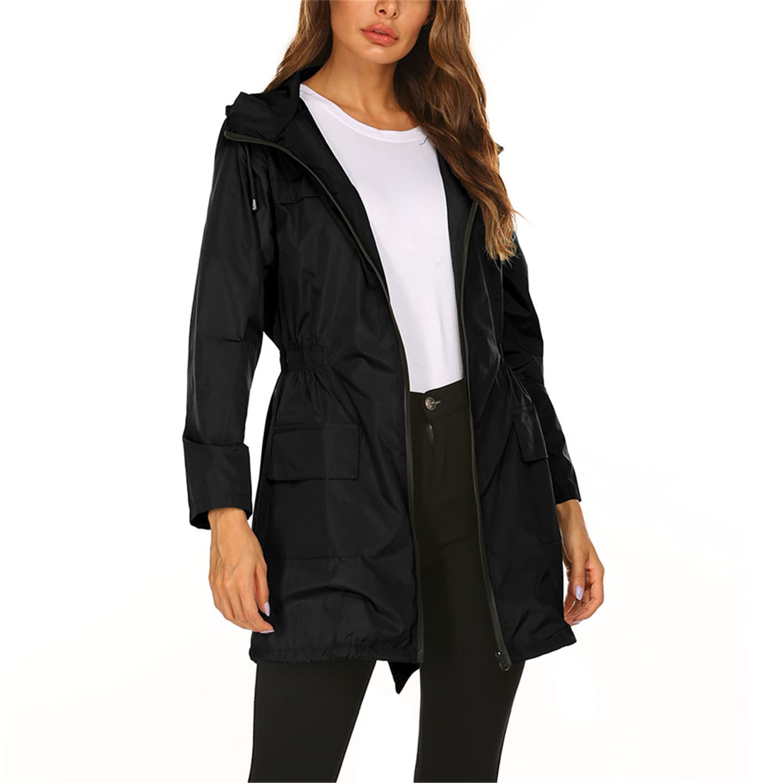 SotRong Vêtement de pluie coupe-vent, léger et pliable pour femme, capuche, pour la marche, le camping
