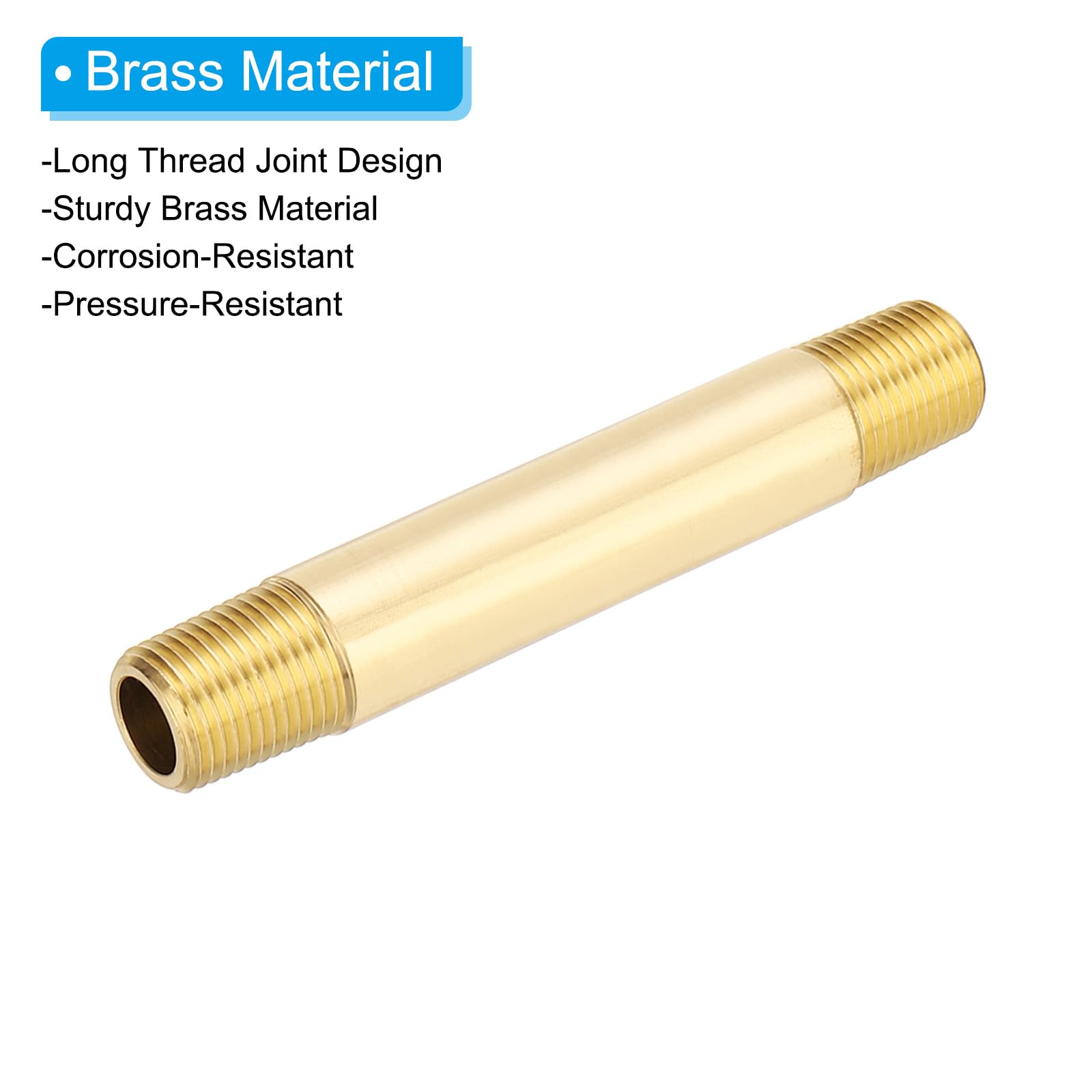 PATIKIL 1/8" X 1/8" NPT Male Brass Pipe Fitting Long Nipple, 5Pcs 3" Long Straight Pipe Fitting Connector Extender For Fuel, Air, Water, Oil, Gas System Connection, 1200PSI - View #10