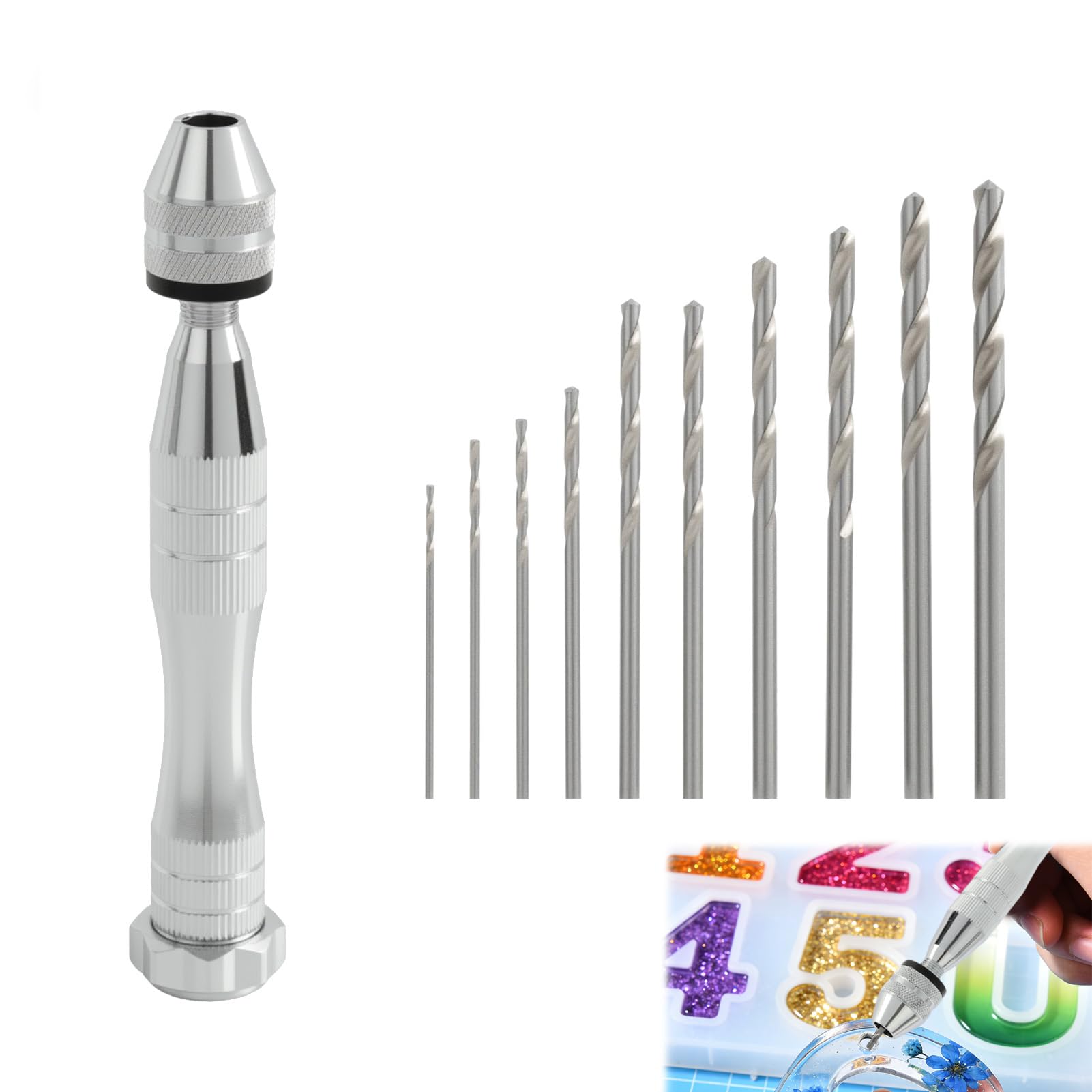 10 PCS Pin Vise, Hand Drill Mini Drill Bits (0.8 mm-3 mm) for Resin Wood Clay Jewelry Keychains DIY Crafts, Precision Tool for Small Holes, Beads, Jewelry Making, Model, Sculpture, and More