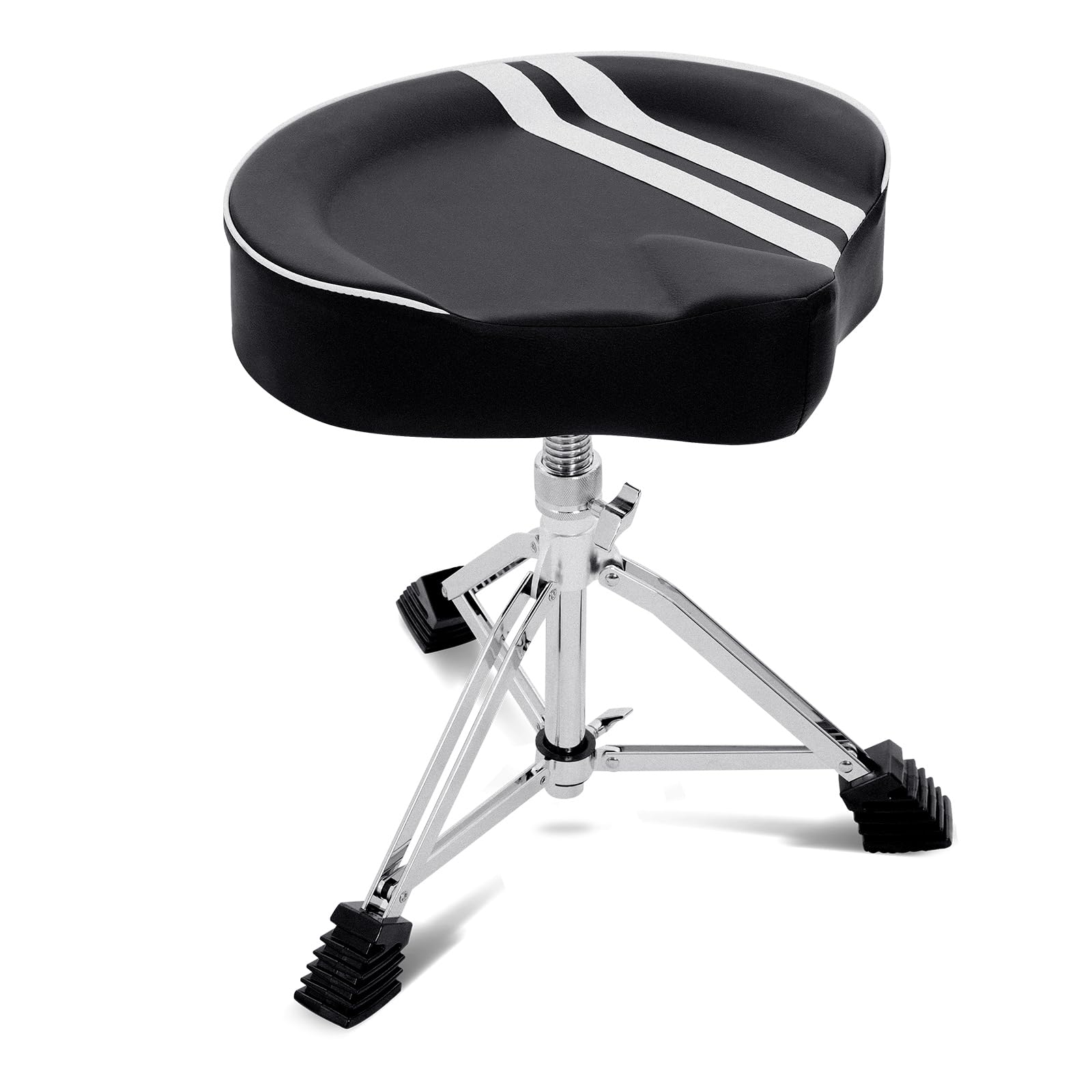 AODSK Asiento de trono de tambor resistente para bateristas adultos, altura ajustable y giratoria, taburete de estilo motocicleta con superficie aterciopelada acogedora (negro, blanco)