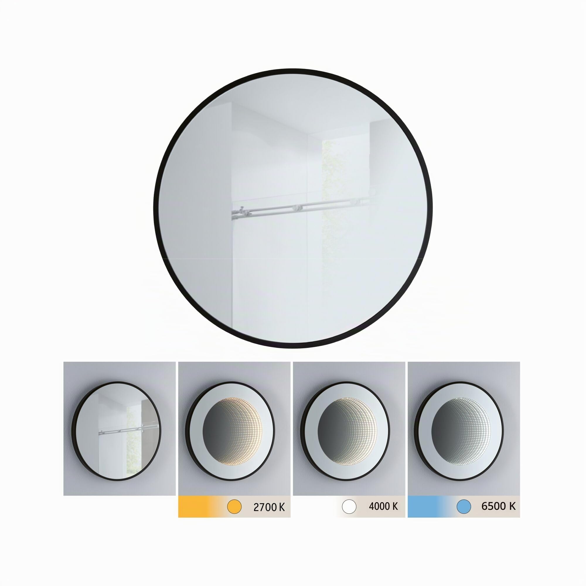 Paulmann 79561 LED Leuchtspiegel Miro IP44 Tunable White 70lm 230V 11,5W Spiegel, Schwarz matt