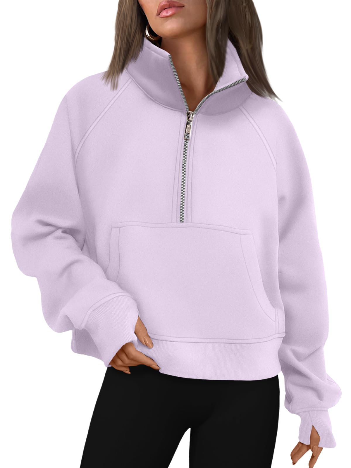 AUTOMET Womens Sweatshirts Half Zip Fleece Pullover Fall Outfits Large Lightpurple
