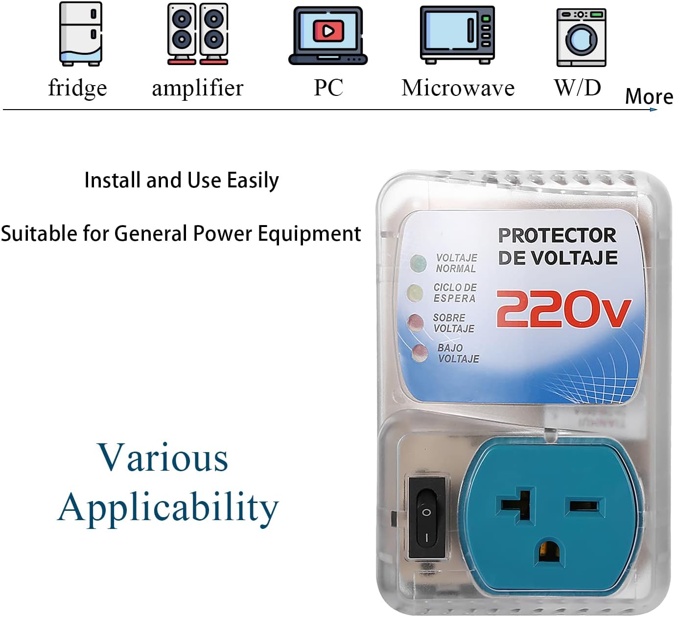 Surge Protector for Home Appliance,220V 20A 1440W Voltage Protector with Outlet Plug,Multi Function US Plug,Electronic Surge Protector for Refrigerator for TV/PC/Refrigerator-1Pack