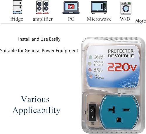 Miniatura 5 de Protector de sobretensiones para electrodomésticos, 220 V, 20 A, 1440 W, protector de voltaje con enchufe de toma, enchufe multifunción, protector