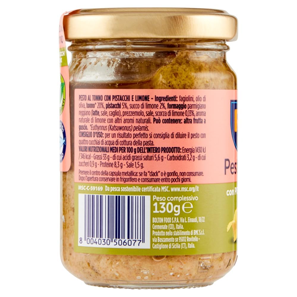 8 X Rio Mare Pesto al Tonno con Pistacchi e Limone, salsa di tonno con pistacchi e limone 130 g + portachiavi Beni Culinari gratuito
