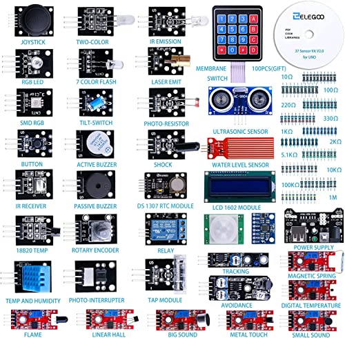 ELEGOO 37-in-1 Kit V2.0 Sensor Module with Complete and Accessible Tutorial CD Compatible with Arduino IDE, Raspberry Pi