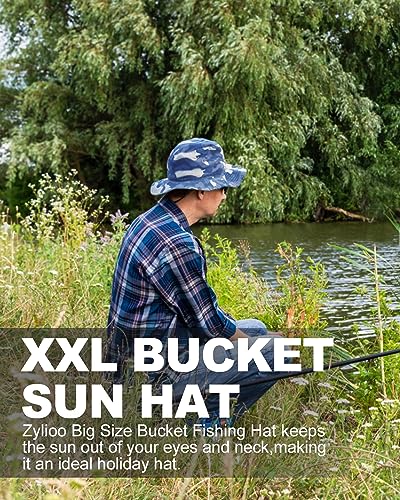 Image of XXL Oversize Bucket Hat Reversible, XL L M S Fisherman Sun Cap With Chin Strap, Travel Beach Outdoor Hat For Men Women
