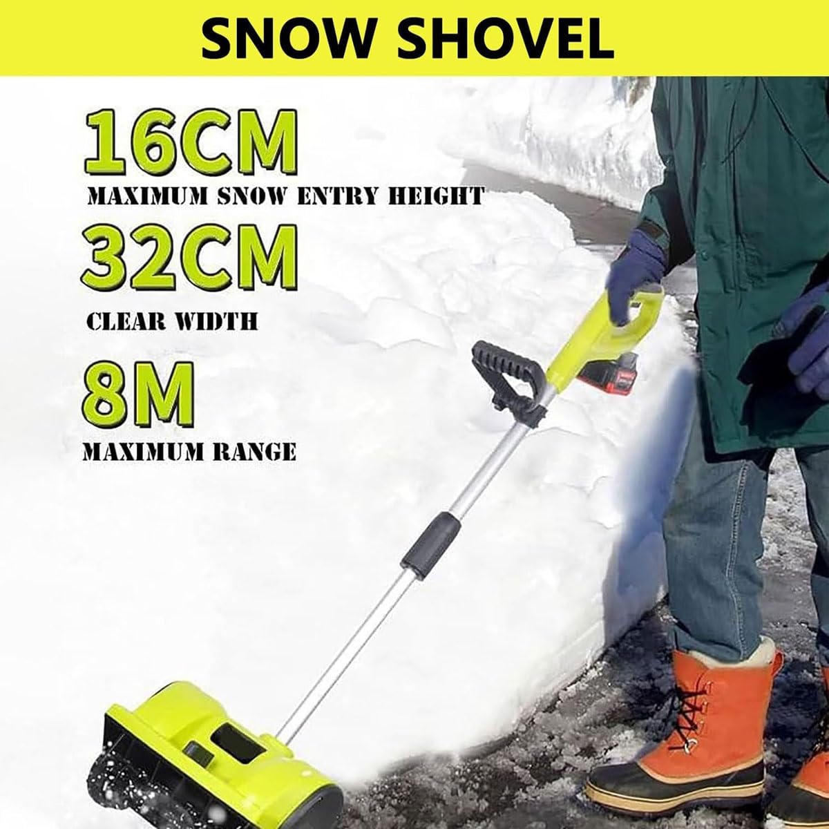 Pala da Neve elettrica a Batteria, spazzaneve Elettrico a Spinta da 20V da 12 Pollici,spazzaneve a direzione Regolabile da 1200W con Batteria agli ioni di Litio da 4,0Ah e Caricabatterie
