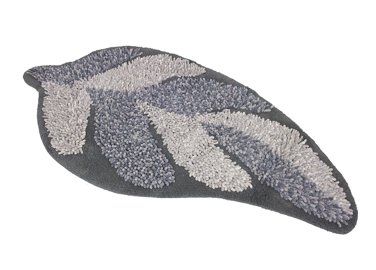 BIANCHERIAWEB Tappeto A Foglia Casa Bagno Cotone Spugna Morbida Antiscivolo Leaf Grigio