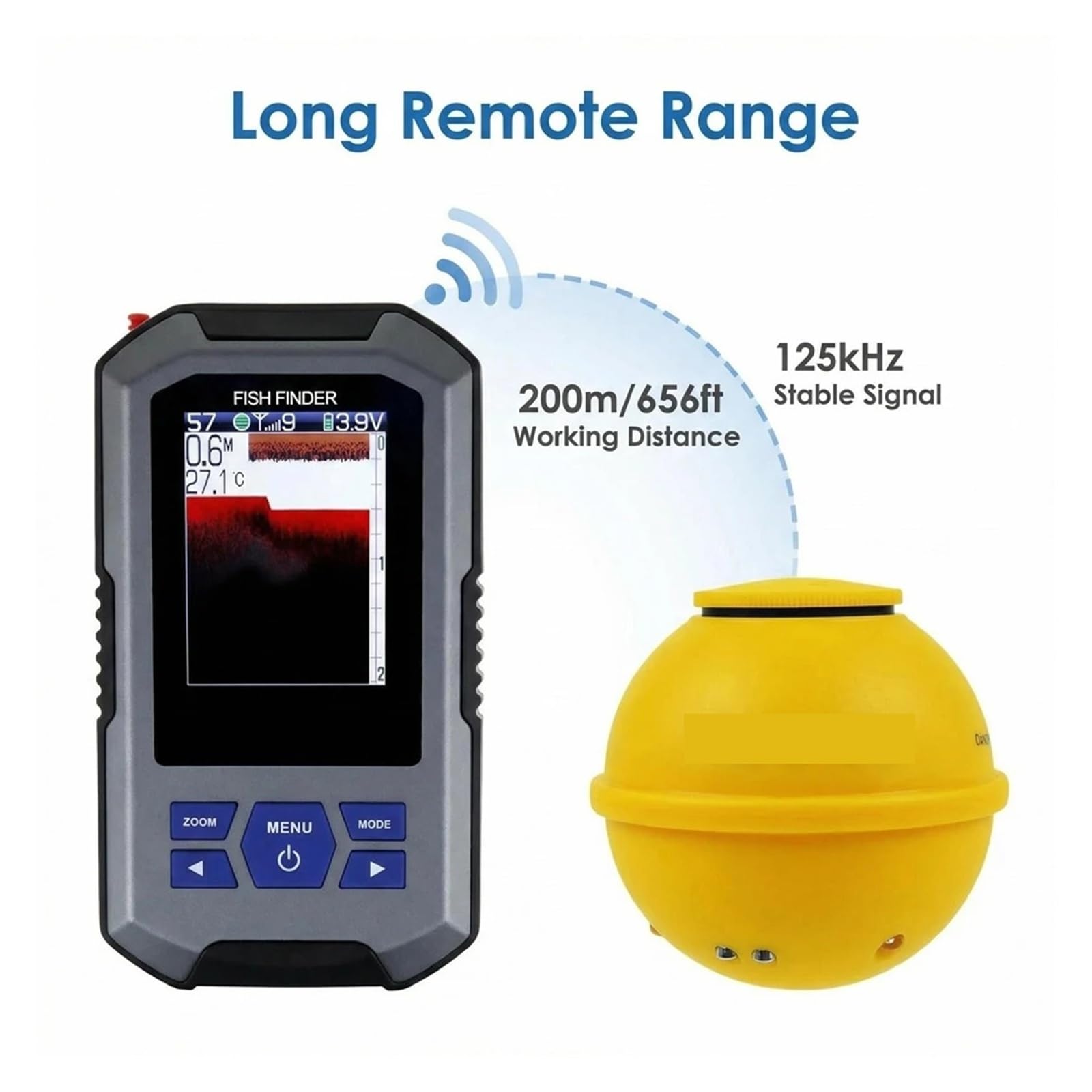 Sensore sonar LCD a colori wireless portatile per ecoscandaglio, portata 200 m, profondità 45,Alta definizione