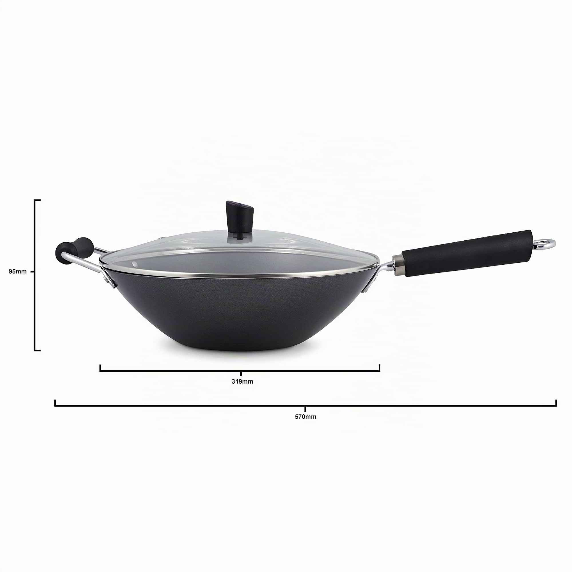 Ken Hom Set Wok 4 Pezzi Antiaderente Acciaio al Carbonio, 31cm, Excellence, Padella a Induzione/Compatibile con Utensili in Metallo, Lavabile in Lavastoviglie, 5 Anni di Garanzia