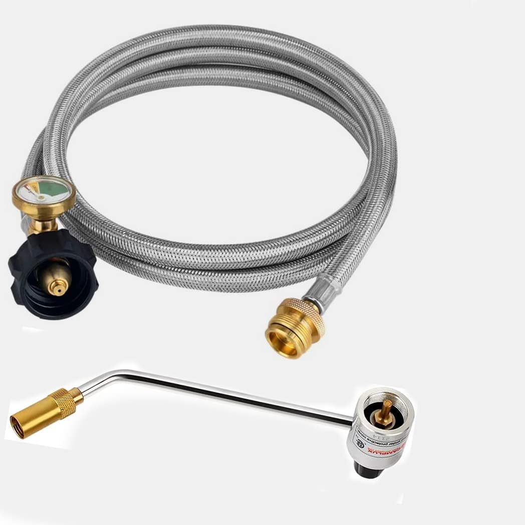 Camplux 5 Ft Propane Adapter Hose with Gauge, Include