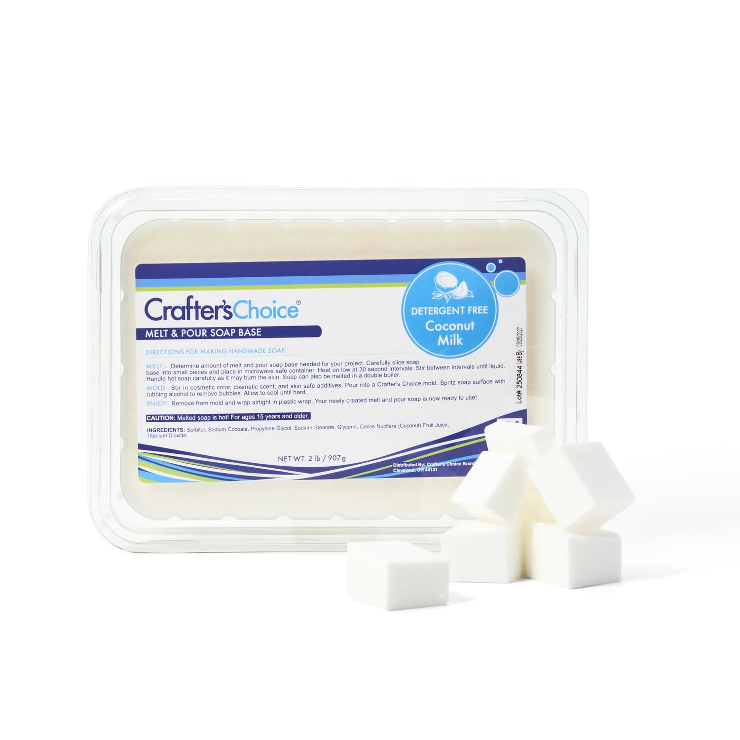Crafter's Choice Detergent Free Melt and Pour Soap Base for Soap Making and DIY Crafting Projects, SLS/SLES Free, 2LB Block (Coconut Milk)