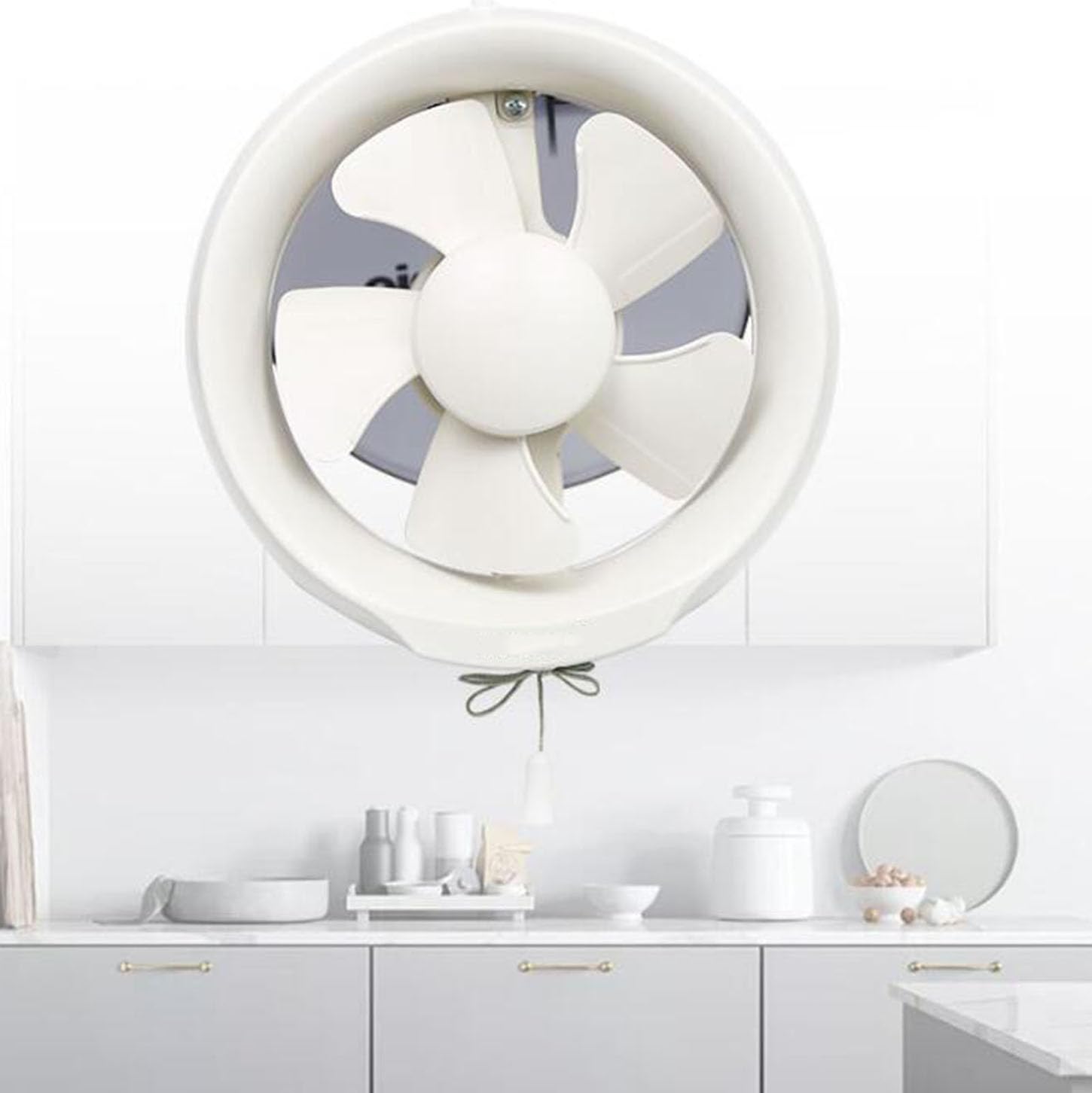 Extracteur d'air Salle De Bain,Extracteur Air Chaud avec Clapet Anti-Retour,Rond Ventilateur Mural,Moteur en Cuivre Pur,pour Cuisine,Serre,Garage,WC,Corde De Traction Manuelle,8 inches