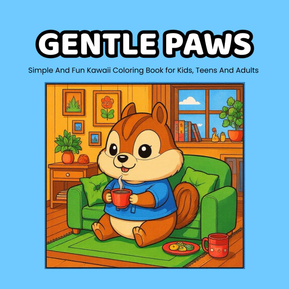 Gentle Paws: Simple And Fun Kawaii Coloring Book for Kids, Teens And Adults
