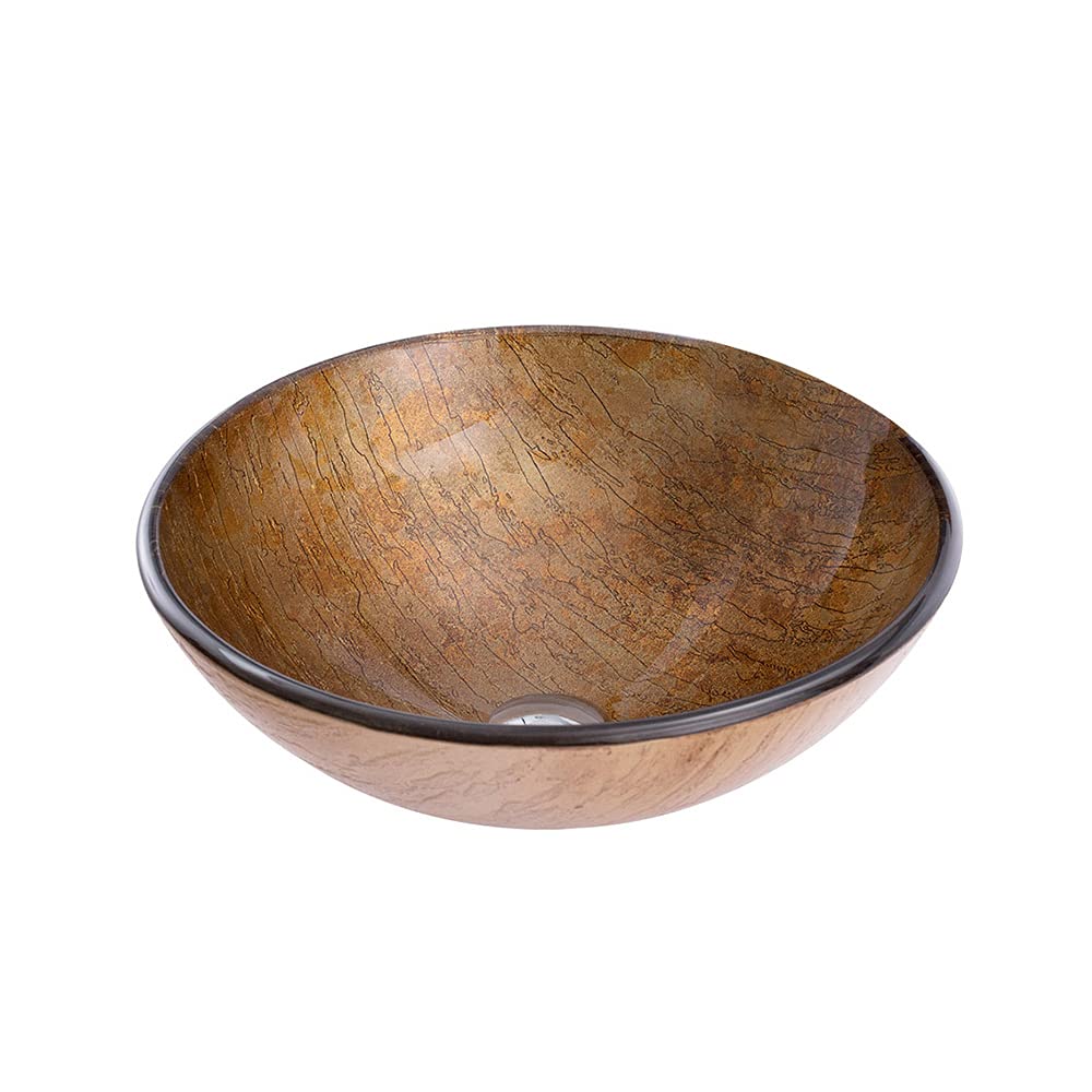 Lavabo de baño Lavabo de Recipiente de Vidrio Templado Lavabo Redondo Lavabo de encimera Lavabo de encimera Lavabo de Arte con Grifo de Cascada, desagüe emergente