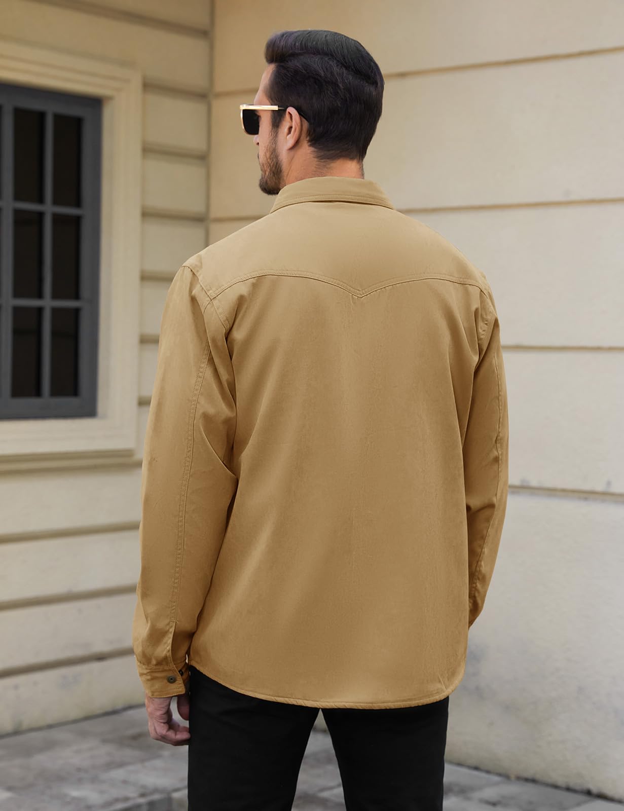 Svanco Chemise Homme De Mi-saison Avec Doublure À Carreaux, Col Montant, Veste Cargo Pour Le Printemps Et L'automne
