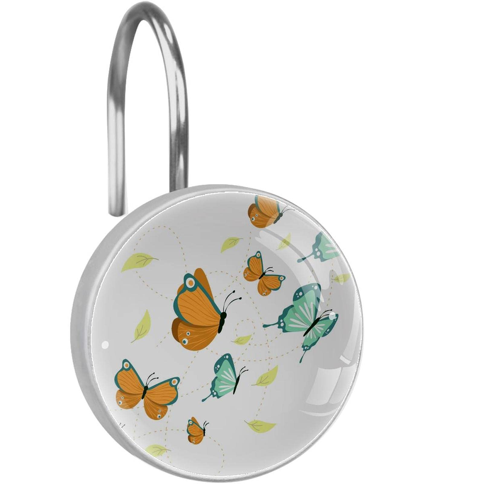 Crochets rideau de douche inox premium décor papillon x12