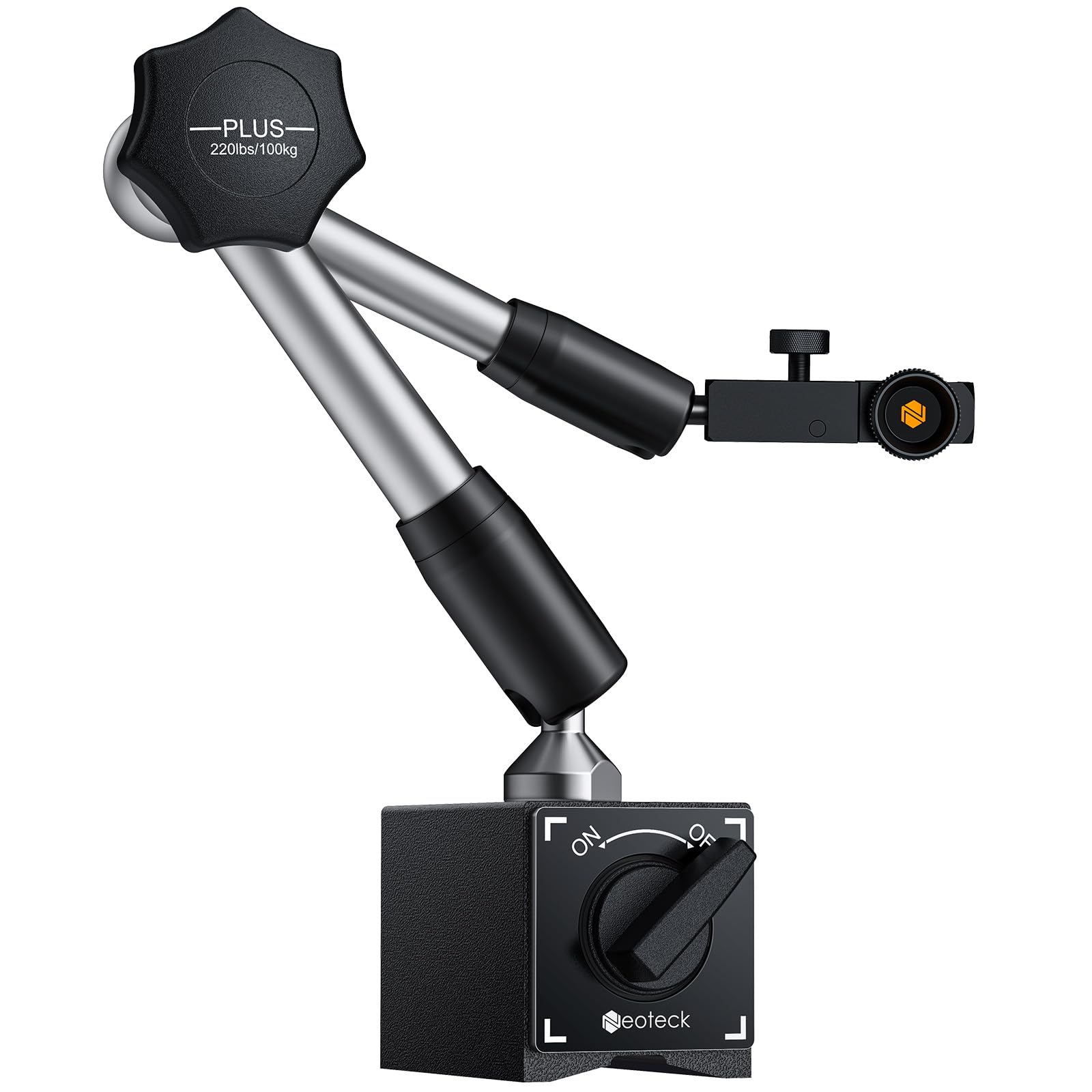 Neoteck Base Magnética para Reloj Comparador Soporte de Base Magnético Flexible para Indicador de Dial Digital 100kg Max Base magnética Ajustable con Interruptor de ON/OFF con Sujeción Central