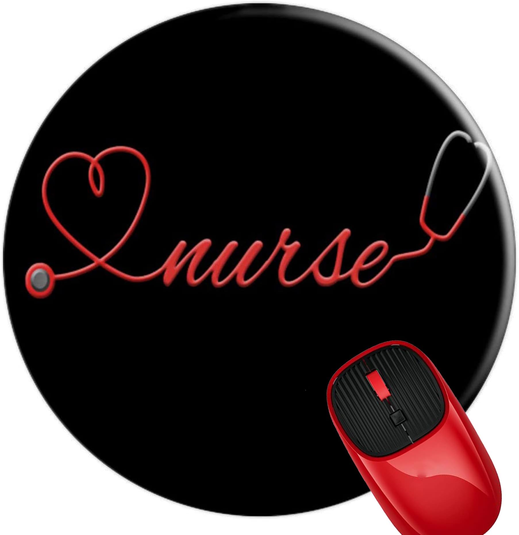 Mouse Pad Nurse Stethoscope Rn, Premium-Textured Mouse Mat with Non-Slip Rubber Base, Cute Round Mousepad for Laptop Computer Office Desk Accessories,7.9 inch