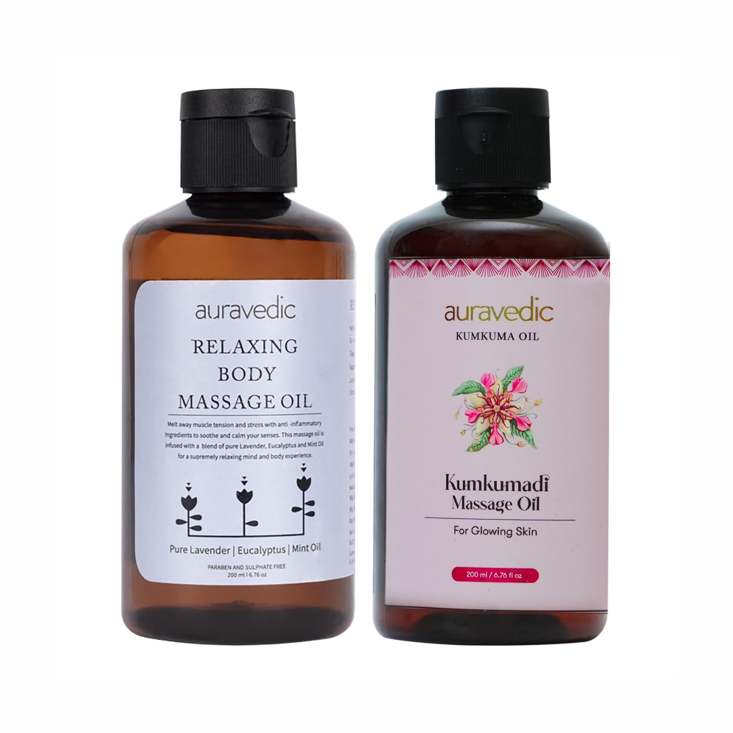 Auravedic Relaxing Body Massage oil for full body relax & Kumkumadi Tailam body oil with Kumkumadi oil Lavender oil Eucalyptus oil 200ml Pack of 2 (B0D2DLTQ7Q) Amazon Price History, Amazon Price Tracker