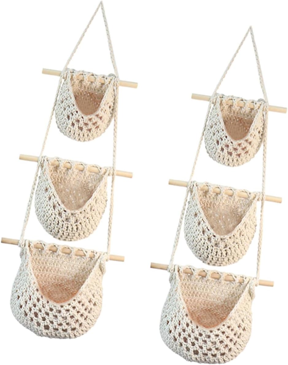 ABOOFAN 2Pcs Woven Hanging Fruit Basket Rope Organizer for Kitchen and Living Room Multi Functional Storage Rack for Fruits and Vegetables Elegant Wall Decor