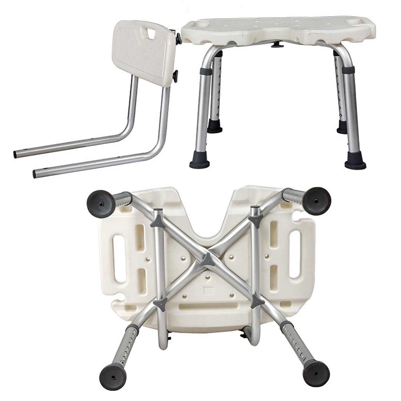 Silla De Ducha para Ancianos, Taburete De Ducha De Aluminio Antideslizante Regulable En Altura con Respaldo Y Reposabrazos, Asiento De Ducha para Ancianos Y Discapacitados, 136 Kg