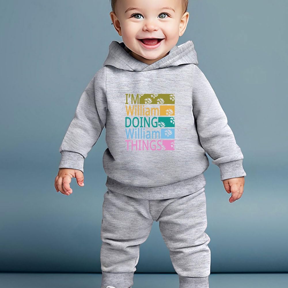 Custom Initial & Name Hoodie Set – Personalized Toddler Outfit – Boys & Girls Tracksuit – Customized Letter & Name Print – Baby & Kids Hooded Sweatshirt and Pants Set