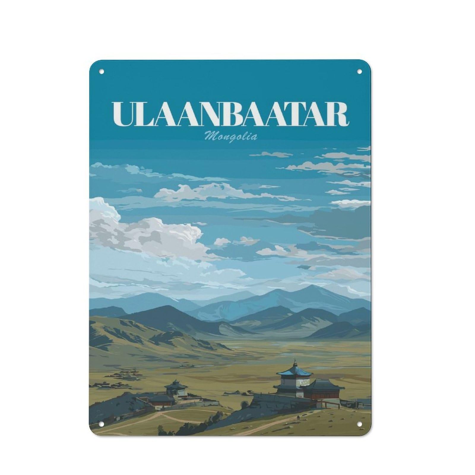 Junmoney Style-24 Creative Ulaanbaatar Mongolia Travel Metal Desk Wall Sign 40X30cm, Study Room Decor For Home Office, Reading Corner Or Bedroom