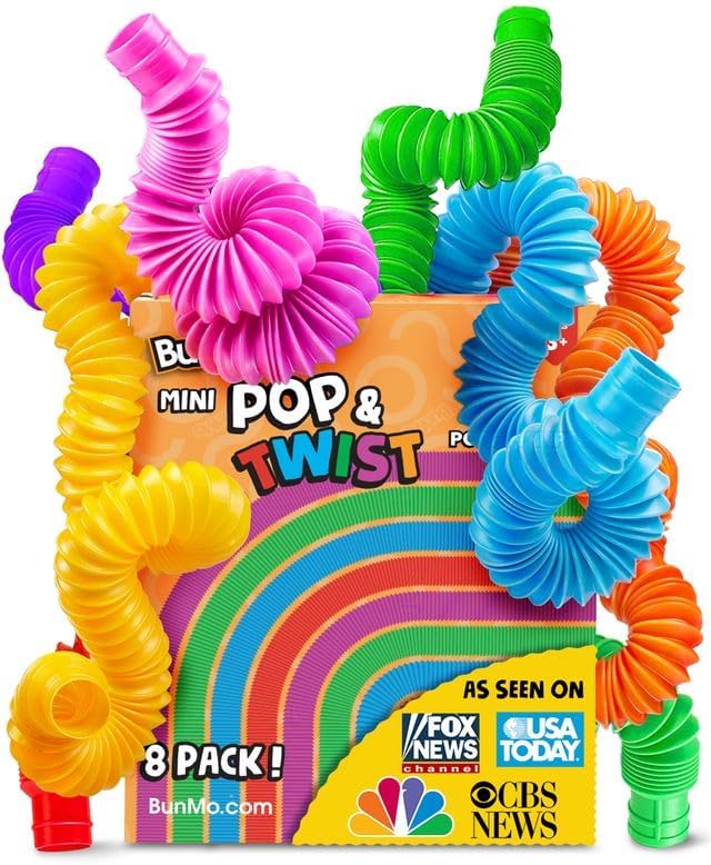 BUNMO Easter Basket Essentials - Pop Tubes - Sensory Toys - Toddler Toys (8 Pack Small) Thumbnail