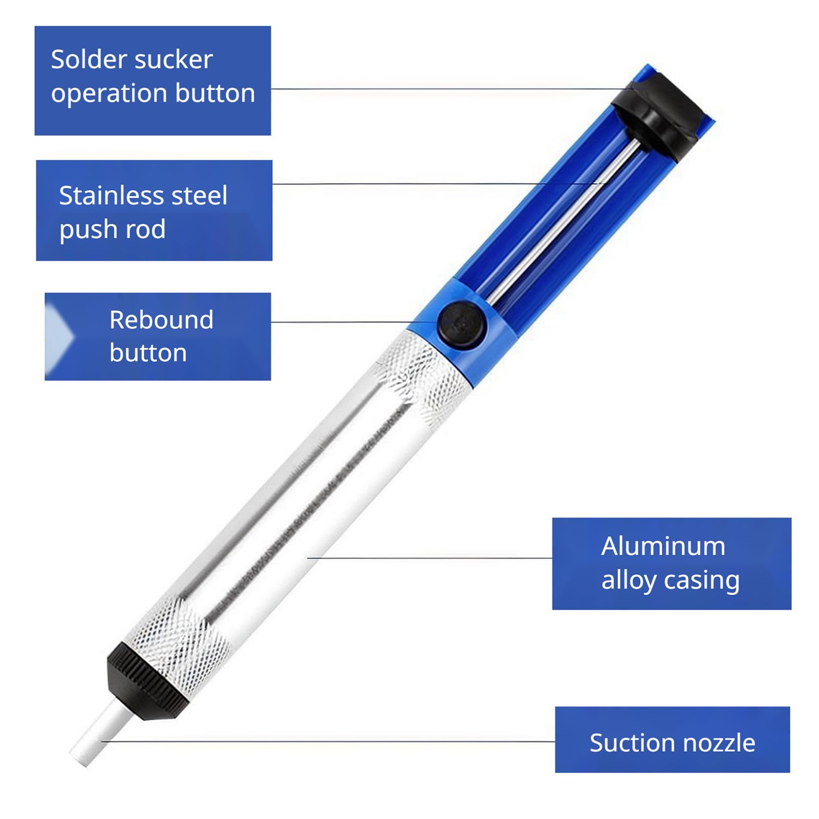 Pompa Dissaldante Alta Suzione, Solder Sucker Professionale Penna Dissaldante, Pompe Dissaldanti in Metallo in Alluminio per Laboratorio/Scuola/Servizio/Casa/Industria (Blu)